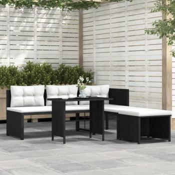 4-Piece Black Poly Rattan Garden Lounge Set