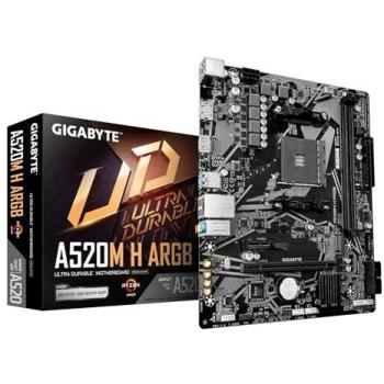 Placa Base Gigabyte A520M H ARGB Micro ATX para AMD Ryzen 5000, DDR4 hasta 5100 MHz (OC), M.2 PCIe 3.0 x4, LAN 1 GbE, USB