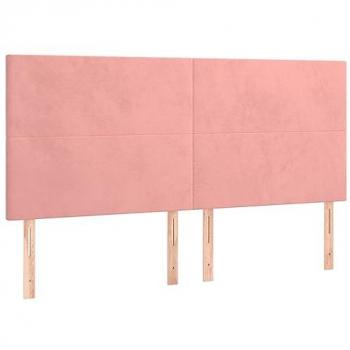 Cabecero de cama tapizado en terciopelo rosa con luces LED, dimensiones 160x5x118/128 cm