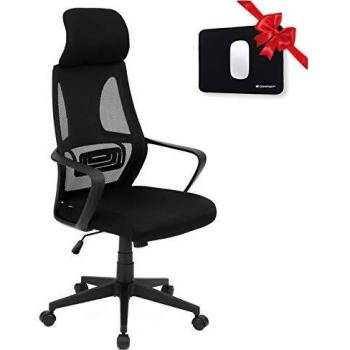 COMIFORT Silla Escritorio Pheasant, Silla Oficina Respaldo Malla Transpirable, Soporte Lumbar, Silla Ergonomica Diseño Funcional Basculante Reposacabezas Acolchado, Color Negro
