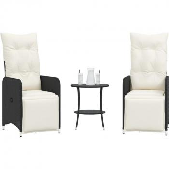 Reclining Garden Chairs Set with Table - 2 pcs Black Poly Rattan