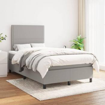 Cama box spring con colchón de muelles en tela gris claro 120x200 cm