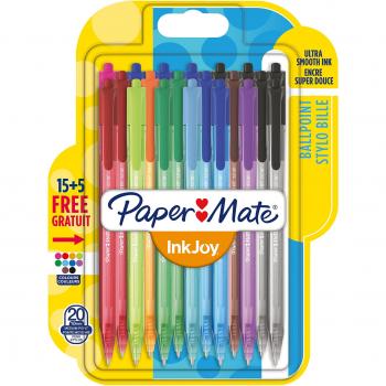 Bolígrafo Paper Mate InkJoy 100RT Blíster de 20 Colores Surtidos