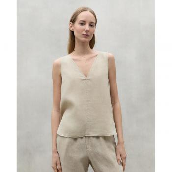 Camisa de mujer sin mangas de lino beige Ecoalf con cuello de pico - Modelo Samy (XL) Casual 2024