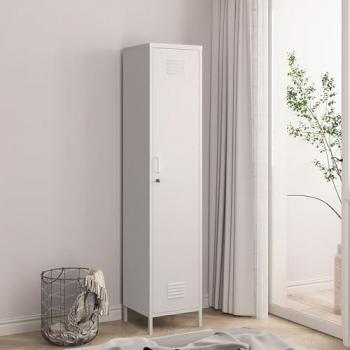 Armario Ropero Metálico Seinäjoki 180x38x38 cm - Blanco con 1 Puerta y 2 Estantes