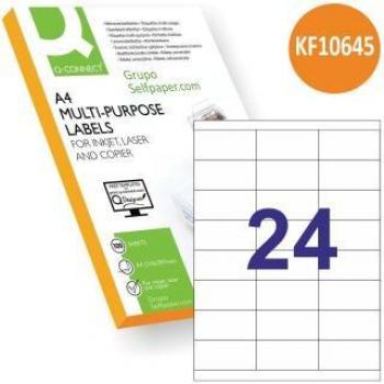 Etiquetas Autoadhesivas Q-Connect KF10645 70 x 35 mm para Fotocopiadora, Láser e Ink-Jet en Hojas DIN A4 Caja de 100 Hojas