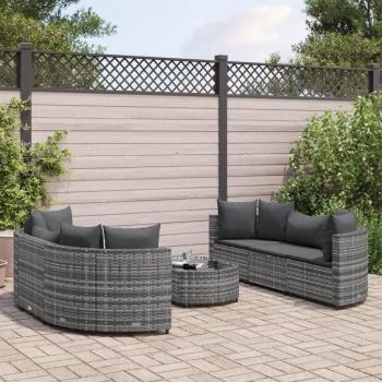 7-Piece Grey Poly Rattan Garden Sofa Set with Cushions