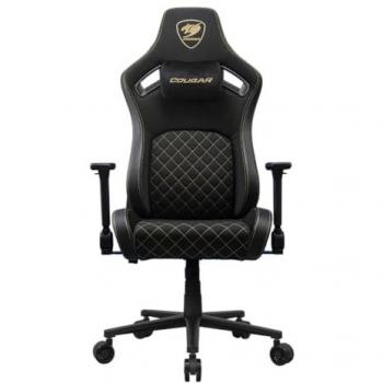 Silla Gaming Cougar Defensor Gold F - Respaldo Ajustable, Reposabrazos 4D, Soporta 120kg, Tela Negra/Oro