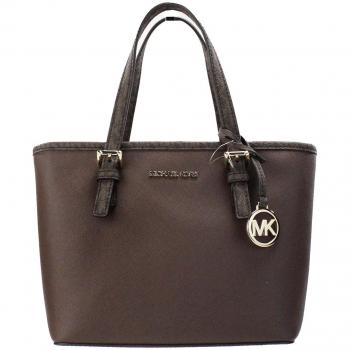 Michael Kors Jet Set Mocha Leather XS Carryall Top Zip Tote Bag Purse
