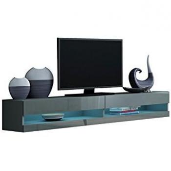 Mueble TV Charlotte A119 LED Gris Brillante 180x30x40cm con 2 Puertas