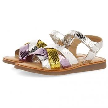 Gioseppo Sandalias Tricolor de Piel Metalizada en Plata y Animal Print para Niña Mantena - Combinación de Colores Cautivadora