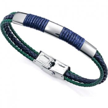 Pulsera de hombre Viceroy Magnum de piel azul y verde con cordón azul y detalles de acero