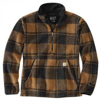 Carhartt Sudadera de forro polar ajustada holgada con capucha en color negro marrón, modelo Oj6443, talla Small