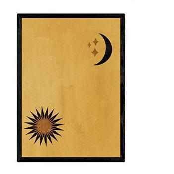 Póster Abstracto 'Celestial 11' con Soles y Lunas en Tonos Marrones - Lámina Decorativa A3 para Enmarcar