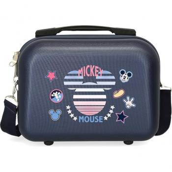Neceser de Viaje Disney Mickey Denim Rígido ABS Adaptable Azul Marino, 29x21x15cm, Capacidad 9L