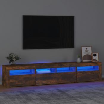 Mueble de TV con luces LED 210x35x40 cm color roble ahumado