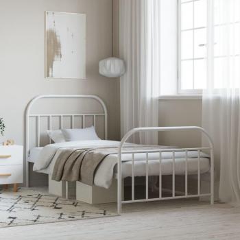 Cama pediátrica de metal blanco con cabecero y travesaño, dimensiones 107x203 cm