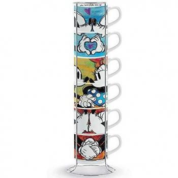 Set de 6 Tazas de Café Egan 101 Dálmatas y Mickey Mouse con Soporte Metálico