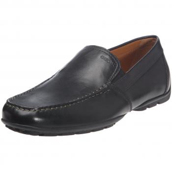 Geox Moner Smooth Leather Moccasins for Men, Black