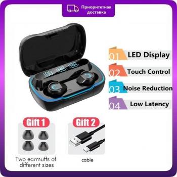Auriculares TWS inalámbricos Bluetooth 5.0 estéreo 9D deportivos impermeables con gancho para la oreja y micrófono, caja de carga