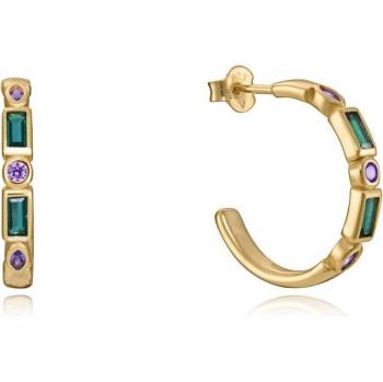Pendientes Elegant de plata bañada en oro y circonitas verdes y violetas