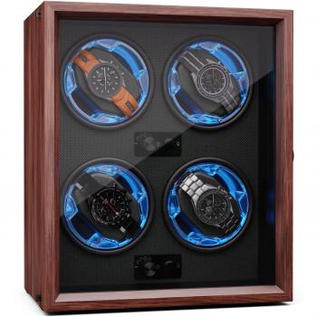 Uhrenbeweger Klarstein Brienz 4, para 4 relojes automáticos, 4 modos de funcionamiento, diseño en madera con iluminación interior azul
