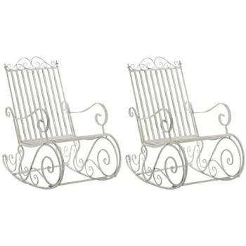 Set de 2 Mecedoras de Hierro Smilla en Color Blanco Antiguo para Exterior, Estilo Rústico