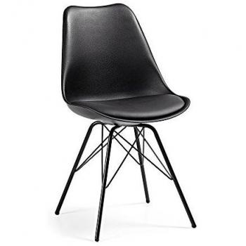 Kave Home - Silla de Comedor Ralf Negra con Asiento Acolchado y Patas de Acero en Negro