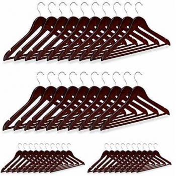 Set de 40 Perchas de Madera para Ropa, Colgadores Giratorios 360° para Camisas y Pantalones, 23 x 44 cm, Color Marrón