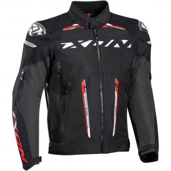 Ixon Chaqueta de Moto Blaster Negro-Blanco-Rojo, chaqueta textil para motocicleta, color negro, blanco y rojo