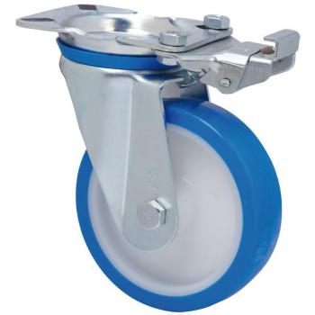 Rueda Alex Serie ZV-POA Giratoria con Platina y Bloqueo Direccional, Poliamida Blanca con Poliuretano Azul Liso