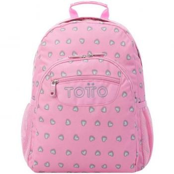 Mochila Escolar Totto Acuareles Adaptable a Carro con Diseño de Corazones Rosas en Color Rosa
