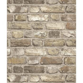Papel Pintado de Vinilo Efecto Ladrillo Vintage Beige Marrón Gris Grandeco Neutral