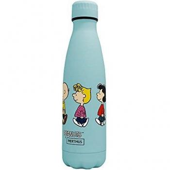 NERTHUS FIH 811 Botella Termo Doble Pared diseño Color Azul 500ml, Acero Inoxidable, Libre de BPA, 18/8, 500 ml, Snoopy y Amigos