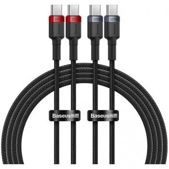 Cable Baseus Cafule USB-C a USB-C (100W, 2m, Pack de 2: Rojo-Negro y Gris-Negro)