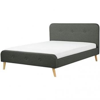 Cama Matrimonial Moderna de Poliéster Gris Oscuro con Somier y Patas de Madera Clara 140x200 cm Rennes