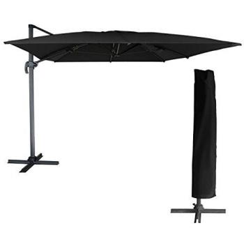 Sombrilla Excéntrica Molokai Rectangular 3x4m Negra Inclinable, Plegable y Giratoria con Funda Protectora