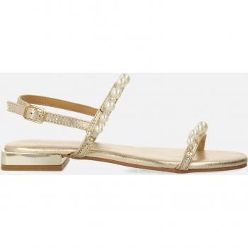 Sandalias planas de piel color platino con perlas y cierres regulables para mujer Zerqan