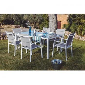 Mesa jardín aluminio cristal templado 180x100 cm. Manaos