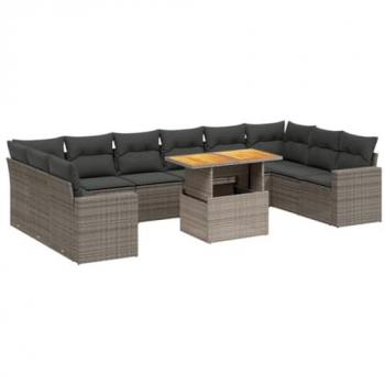 11-Piece Grey Poly Rattan Garden Sofa Set with Cushions