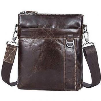 MANNUOSI Bolso Bandolera Cuero Hombre Bolso de Hombro Piel Vintage Crossbody Bag Casual marrón