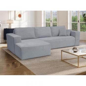Sofá rinconera izquierda convertible rápido en pana gris claro - cama de 140 cm - colchón de 14 cm Amelia II