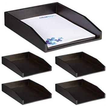 Bandejas Apilables para Cartas en Bambú, 5 Unidades, Formato DIN A4, Organizador de Oficina, Color Marrón