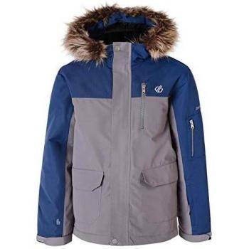 Dare2b Furtive Waterproof & Breathable High Loft Insulated Parka Style Ski & Snowboard Jacket With Removable Faux Fur Jackets Waterproof Insulated, Niños, Aluminium Grey/Admiral Blue, 9-10