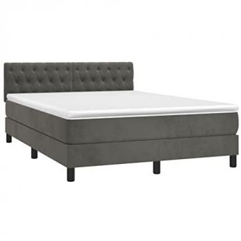 Cama box spring colchón y LED terciopelo gris oscuro 140x190 cm