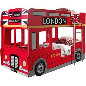 Lit superpuesto VIPACK diseño autobús de Londres con LED, 90x200 cm, color rojo