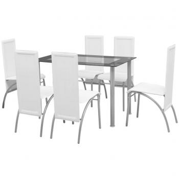 vidaXL Conjunto de Comedor Moderno 7 Piezas Mesa y Sillas Banquete Mobiliario Salón Dormitorio Sala de Estar Cocina Restaurante de Blanco