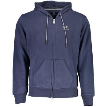 La Martina Men's 4XL Blue Printed Zip-Up Hooded Cotton Sweater