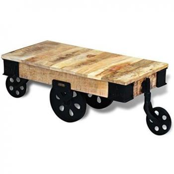 vidaXL Mesa de Centro Madera Mango/Hierro con Ruedas Retro Industrial Vintage