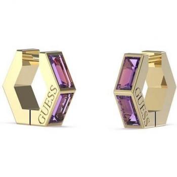 Guess - Pendientes Huggie de acero color morado
